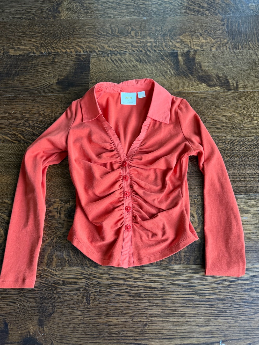 Maeve by Anthropologie Ruffled Front Long-Sleeve Women’s Top - Coral